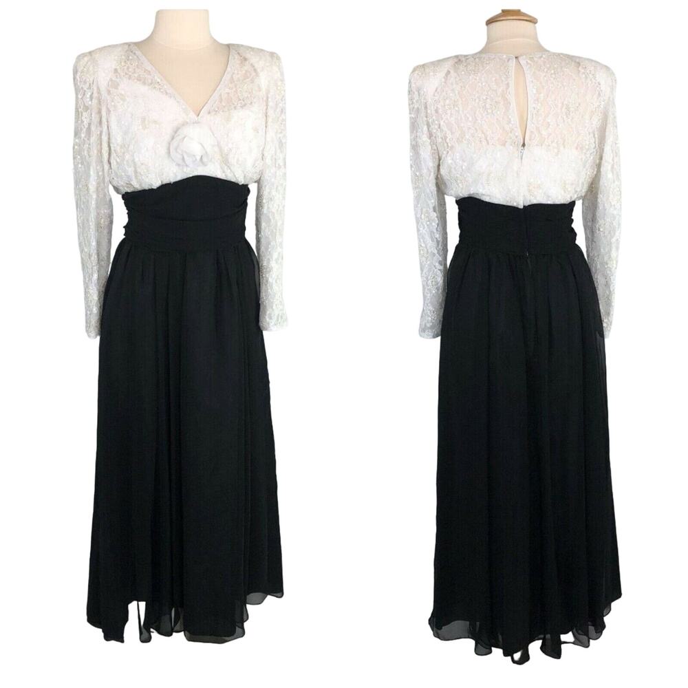 Jack Bryan Sequin Chiffon Evening Dress A-Line Long Sleeves V Neck Ruched